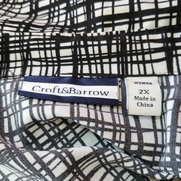 Croft & Barrow Plaid Dress Shirt Long Sleeve Top Plus Size 2x Black and White - Picture 4 of 10